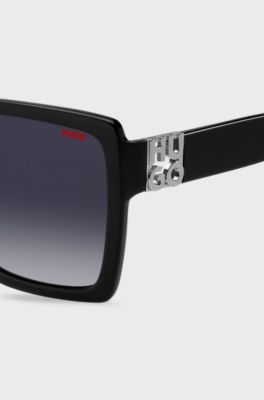 Sonnenbrille aus schwarzem Acetat mit Stack-Logo, Schwarz