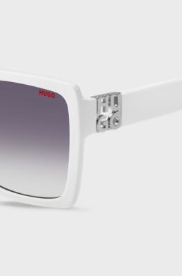 White-acetate sunglasses with stacked logo, White