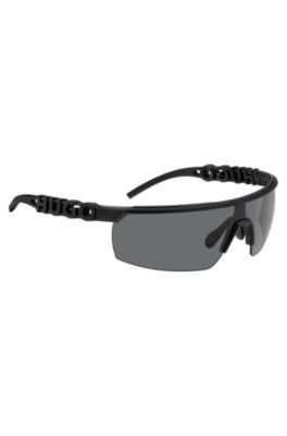 Mask-style sunglasses in black with 3D-logo temples, Black
