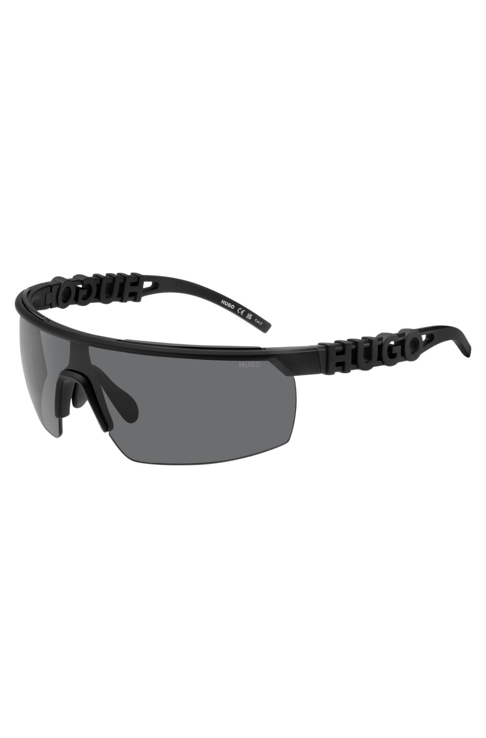 Mask-style sunglasses in black with 3D-logo temples