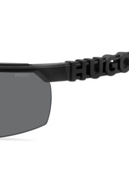 Mask-style sunglasses in black with 3D-logo temples, Black