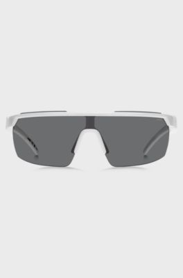 Lunettes de soleil blanches style masque avec branches &agrave; logo en 3D , Blanc