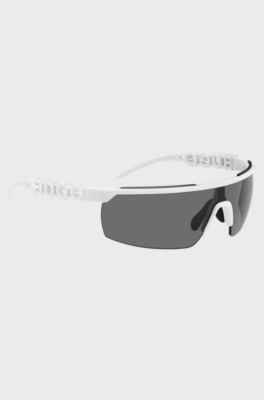 Lunettes de soleil blanches style masque avec branches &agrave; logo en 3D , Blanc