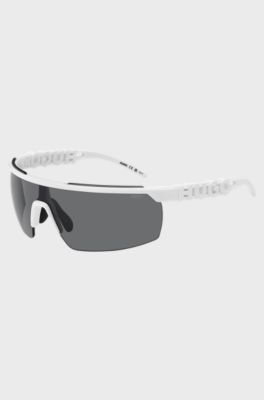 Lunettes de soleil blanches style masque avec branches &agrave; logo en 3D , Blanc