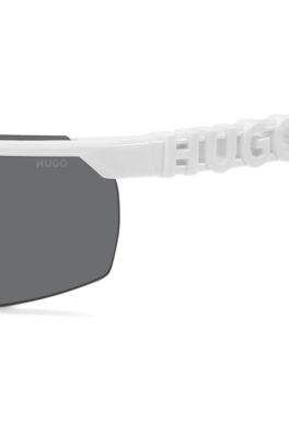Mask-style sunglasses in white with 3D-logo temples, White