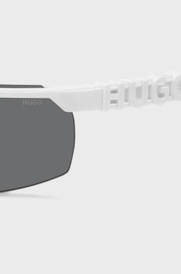 Lunettes de soleil blanches style masque avec branches &agrave; logo en 3D , Blanc