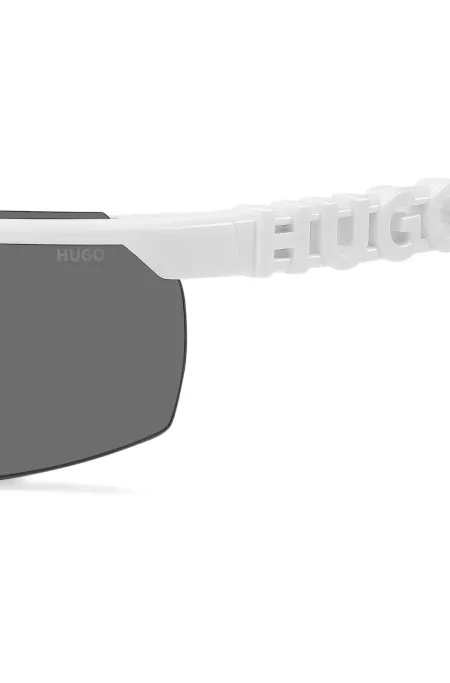 Mask-style sunglasses in white with 3D-logo temples