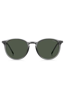 Grey sunglasses with rounded metal temples, Grey