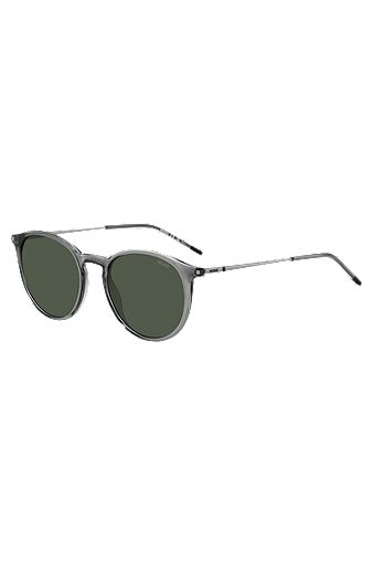Graue Sonnenbrille mit abgerundeten Metallbügeln, Grau