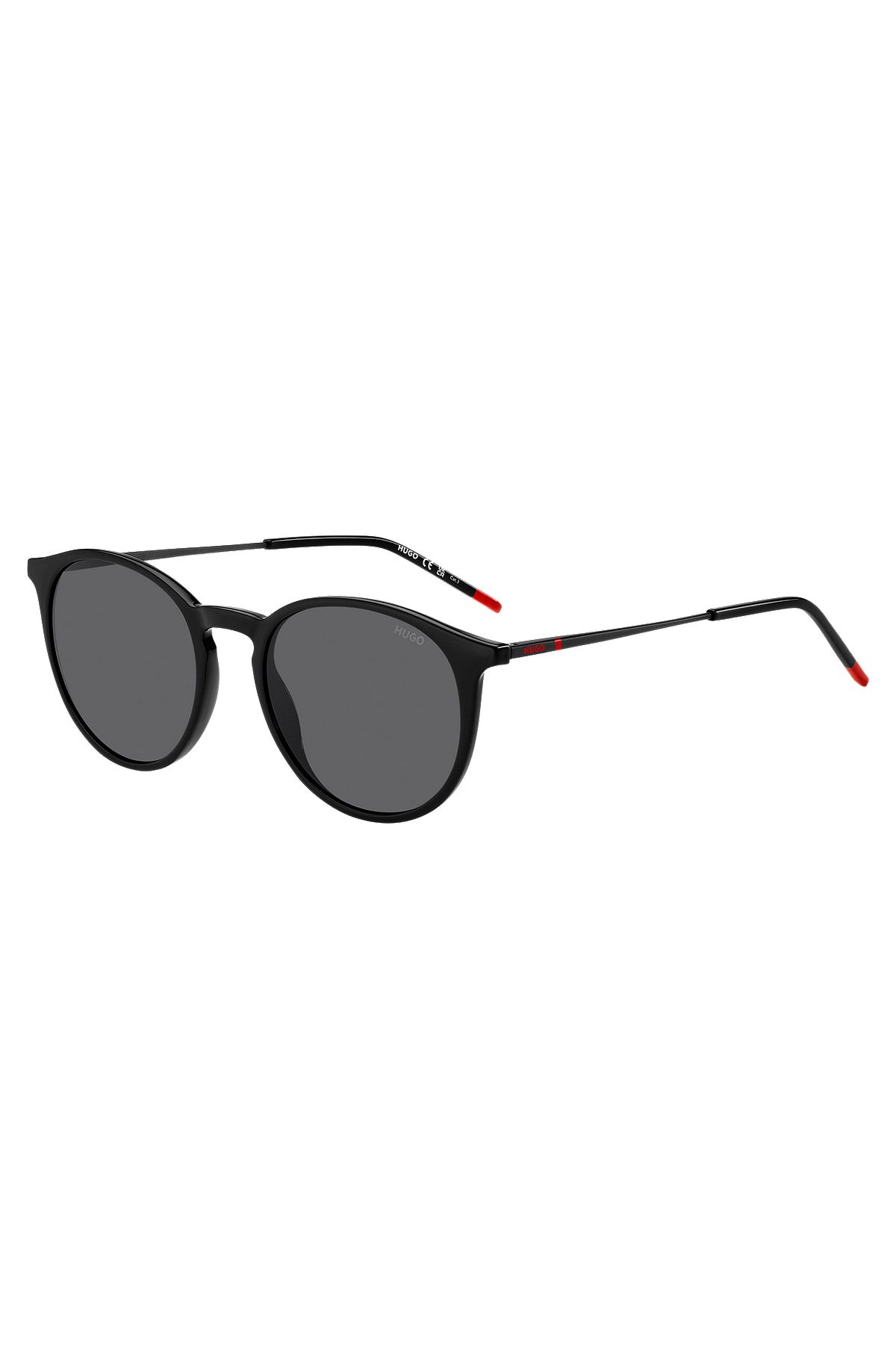 Schwarze Sonnenbrille mit charakteristischen Bügelenden, Schwarz