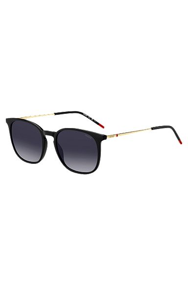 Schwarze Sonnenbrille mit goldfarbenen Bügeln, Schwarz