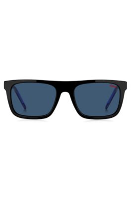Black-acetate sunglasses with blue-shaded lenses, Black