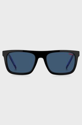 Black-acetate sunglasses with blue-shaded lenses, Black