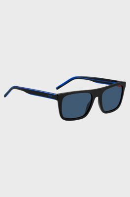 Gafas de sol de acetato negro con lentes de tono azul, Negro