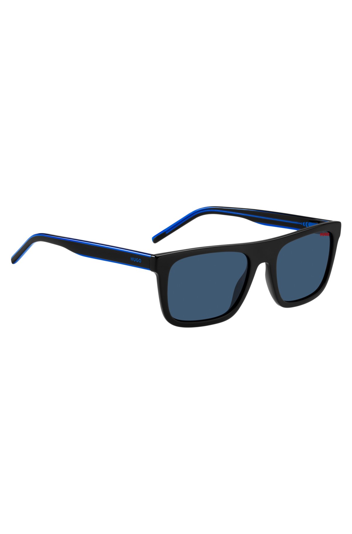 Black-acetate sunglasses with blue-shaded lenses, Black