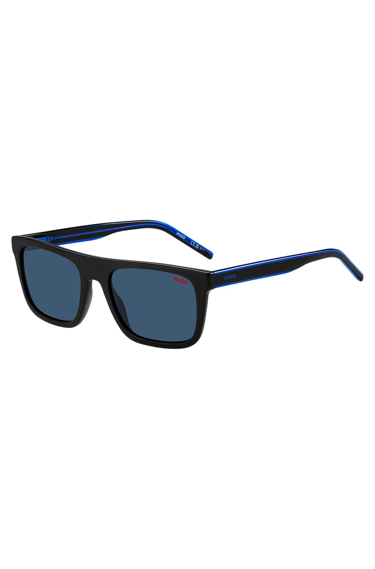 Sonnenbrille aus schwarzem Acetat mit blau getönten Gläsern, Schwarz