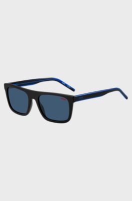 Black-acetate sunglasses with blue-shaded lenses, Black