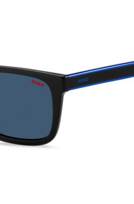 Black-acetate sunglasses with blue-shaded lenses, Black