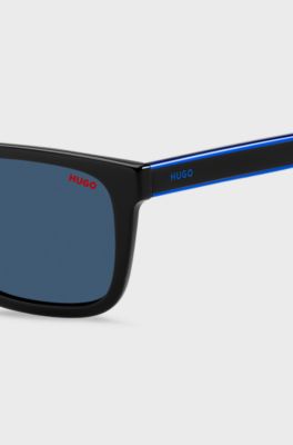 Black-acetate sunglasses with blue-shaded lenses, Black