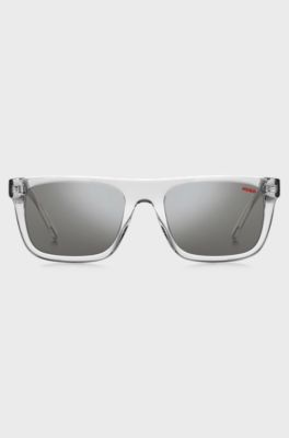 Lunettes de soleil en ac&eacute;tate transparent avec branches noires superpos&eacute;es, Transparent
