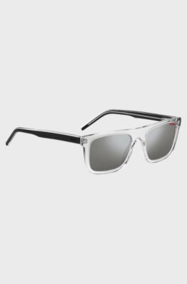 Lunettes de soleil en ac&eacute;tate transparent avec branches noires superpos&eacute;es, Transparent