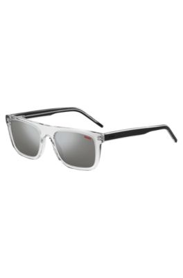 Transparent-acetate sunglasses with black layered temples, Transparent