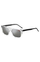 Sonnenbrille aus transparentem Acetat mit mehrlagigen, schwarzen Bügeln, Transparent