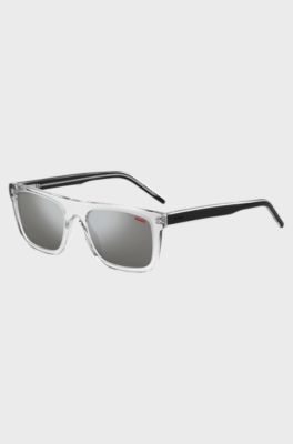 Lunettes de soleil en ac&eacute;tate transparent avec branches noires superpos&eacute;es, Transparent