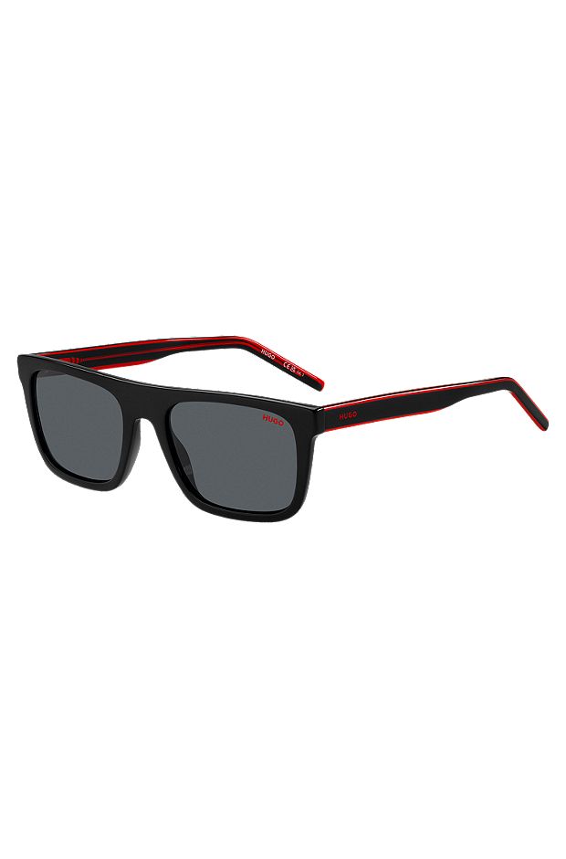 Men's spring summer autumn outfit with black plain sunglasses, red