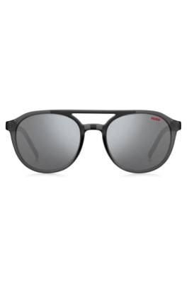 Hugo Double-bridge Sunglasses In Grey Acetate With Patterned Temples In Black