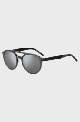 Gafas de sol de acetato gris con puente doble y patillas estampadas, Gris