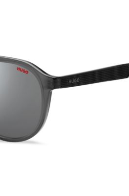 Double-bridge sunglasses in grey acetate with patterned temples, Grey