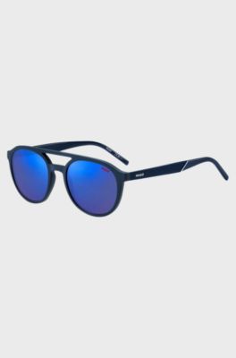 &Oacute;culos escuros em acetato azul-marinho com lentes azuis e hastes com padr&atilde;o, Blue