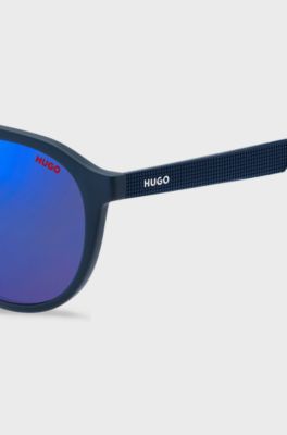 &Oacute;culos escuros em acetato azul-marinho com lentes azuis e hastes com padr&atilde;o, Blue