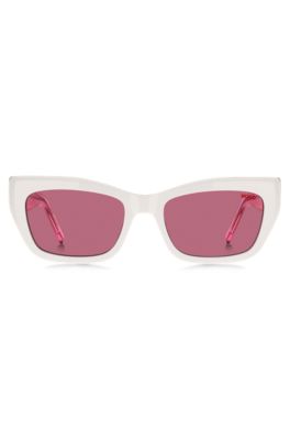 White-acetate sunglasses with pink contrasts, light pink