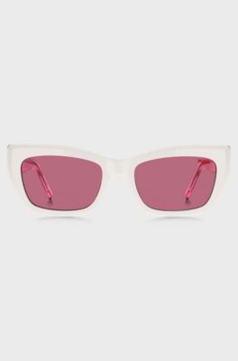 White-acetate sunglasses with pink contrasts, light pink