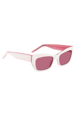 White-acetate sunglasses with pink contrasts, light pink