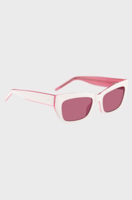 White-acetate sunglasses with pink contrasts, light pink