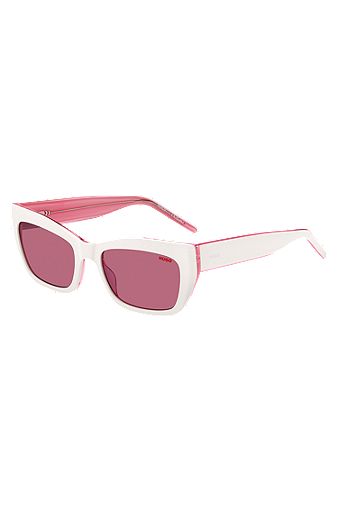 Sonnenbrille aus weißem Acetat mit rosafarbenen Kontrasten, Hellrosa