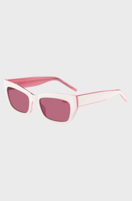 White-acetate sunglasses with pink contrasts, light pink