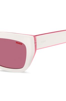 White-acetate sunglasses with pink contrasts, light pink