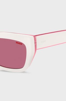 White-acetate sunglasses with pink contrasts, light pink