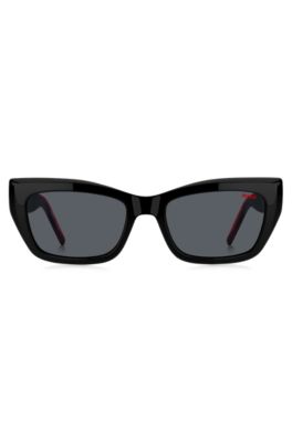 Black-acetate sunglasses with signature-red layered temples, Black
