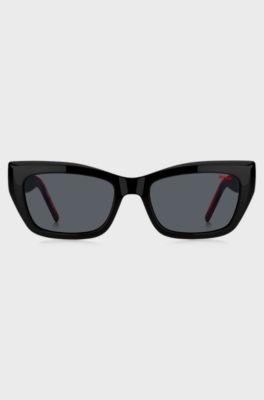 Lunettes de soleil en ac&eacute;tate noir avec branches superpos&eacute;es rouges, Noir
