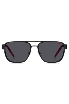 Double-bridge sunglasses in black with layered temples, Black