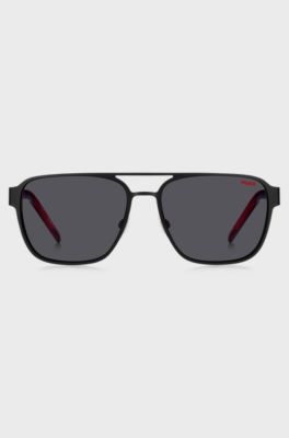 Gafas de sol de doble puente negras con patillas a capas, Negro