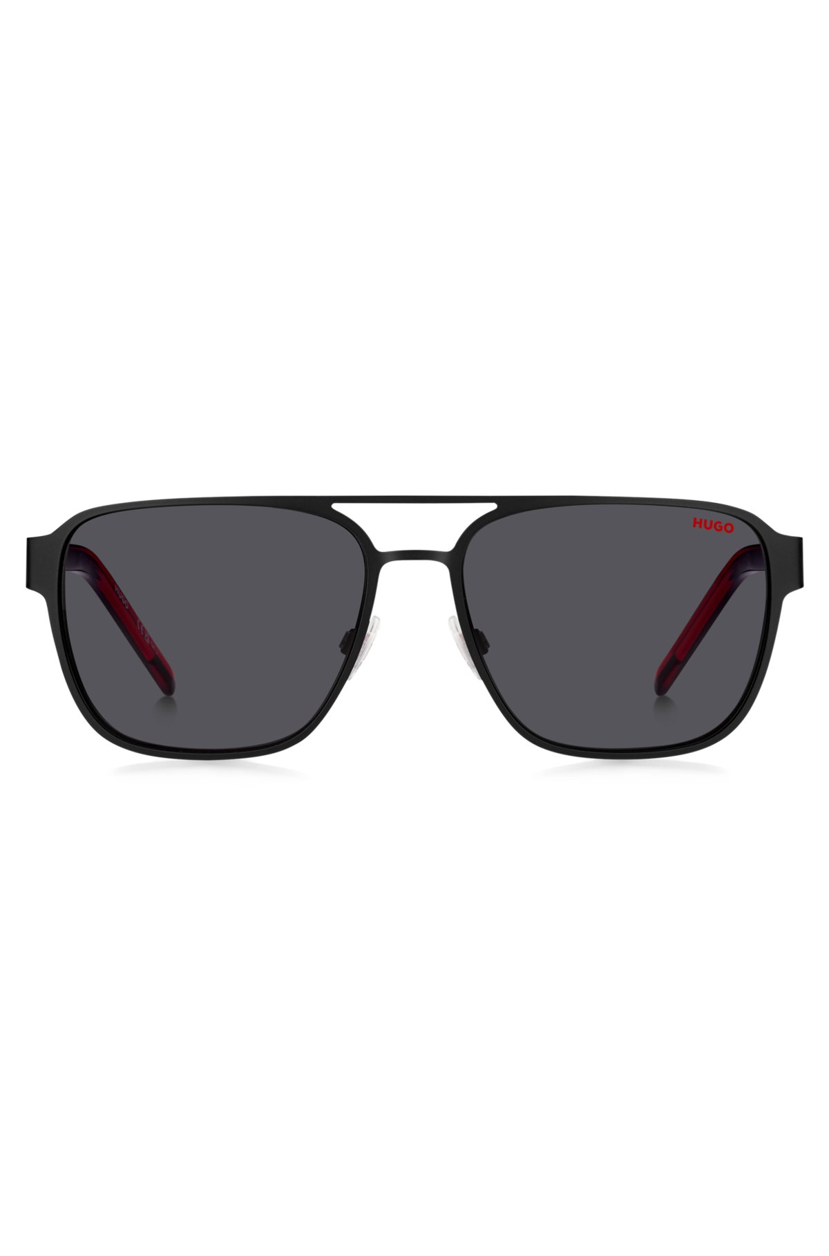 Double-bridge sunglasses in black with layered temples, Black