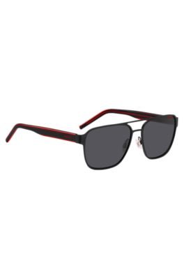 Double-bridge sunglasses in black with layered temples, Black