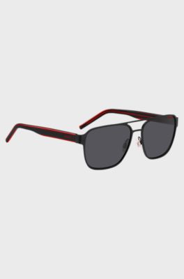 Gafas de sol de doble puente negras con patillas a capas, Negro