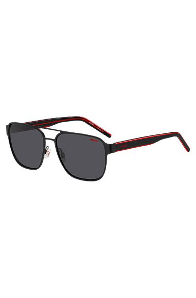 Double-bridge sunglasses in black with layered temples, Black